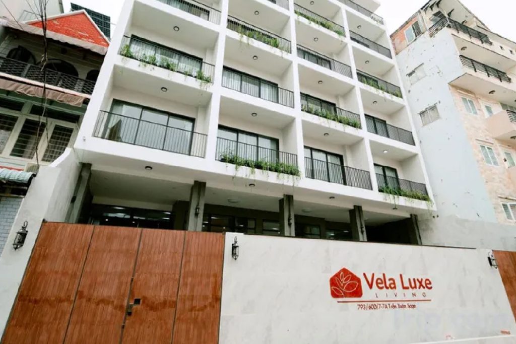 Mặt tiền công trình căn hộ dịch vụ Vela Luxe Quận 7